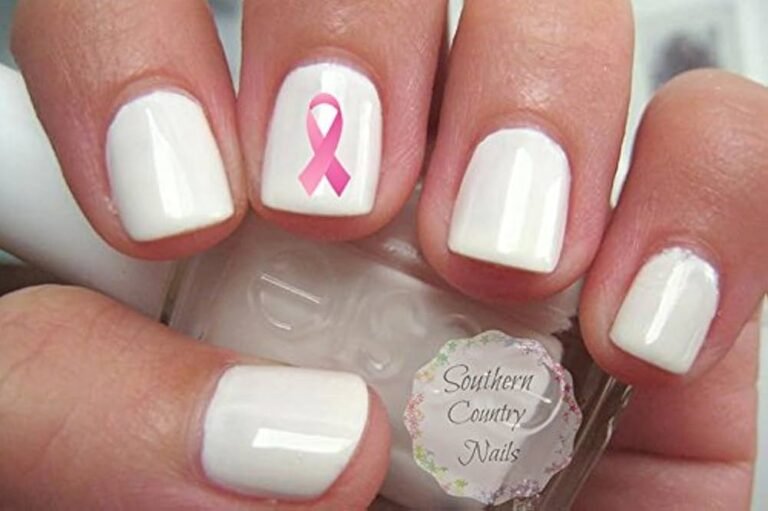 Breast Cancer Ribbon Nail Art